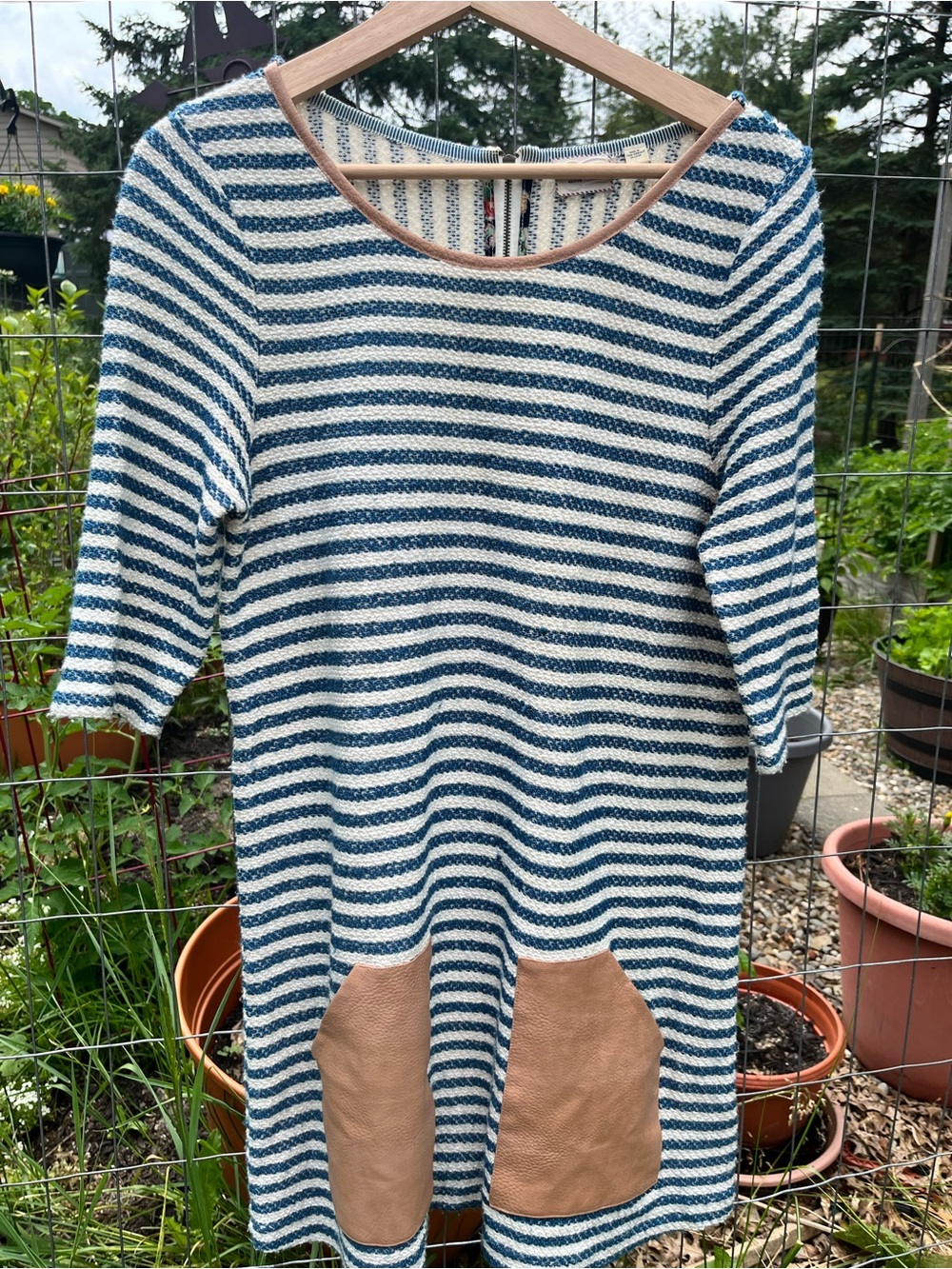 Anthropologie Postmark Sapony  Striped tunic faux leather Pockets medium